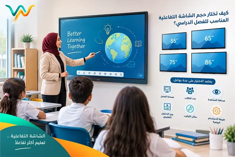 إزاي تختار حجم الشاشة التفاعلية المناسب لقاعة الاجتماعات أو الفصل الدراسي؟