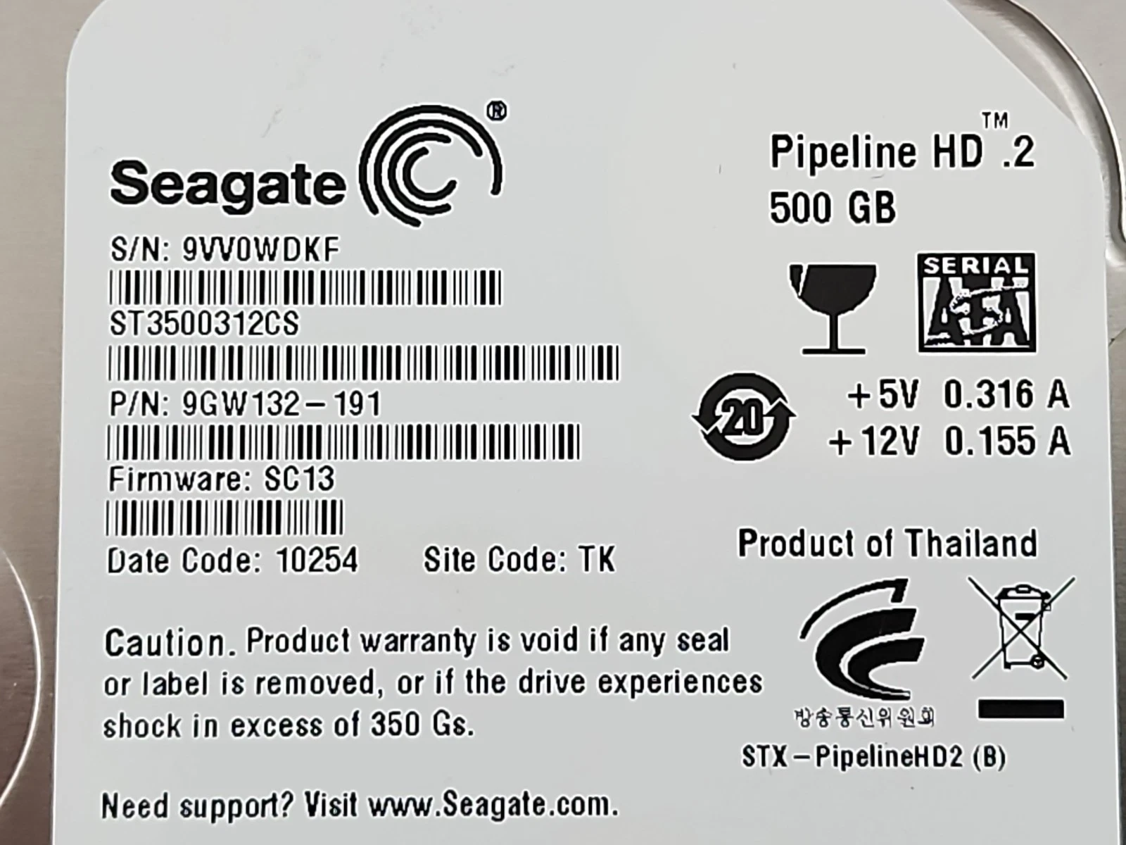 Desktop PC HDD SATA Hard Drive Seagate ST3500312CS 500GB Internal 5900RPM 3.5"